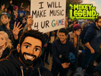 a man holding a sign that says i will make a legend