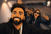 a cartoon illustration of a group of people taking a selfie